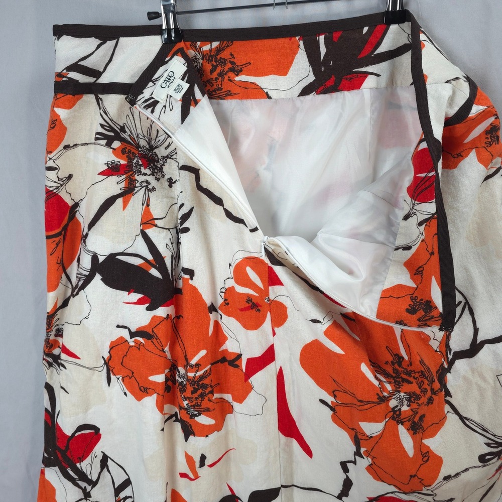 Cato Skirt 18/20W Linen Blend Floral Orange A-Line Knee Length Vintage Inspired - Picture 9 of 11
